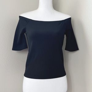 Good American Women’s Black Ribbed Off The Shoulder Crop Top Size Large